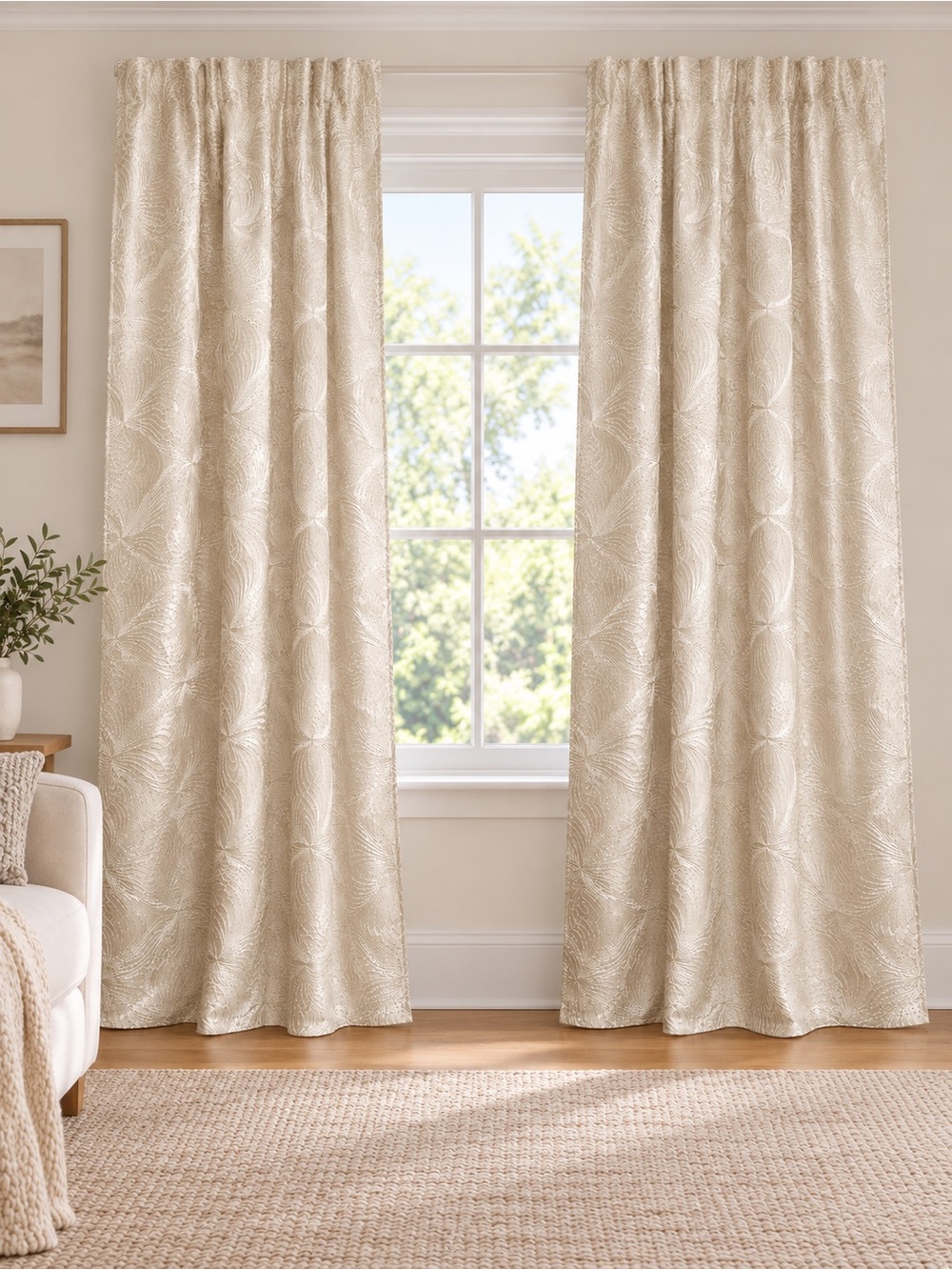 Champagne Ivory Patterned Curtain Panels – Set of 2